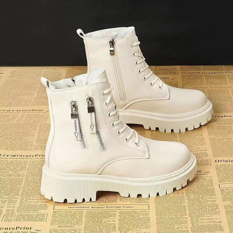 Therese - Lace up Boots with Buckle — White