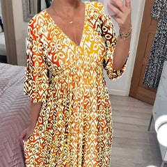 Charmaine - Print V Neck Tunic Dress — Yellow