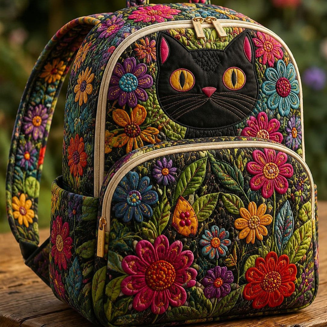 Naomi - Black Cat Quilted Backpack