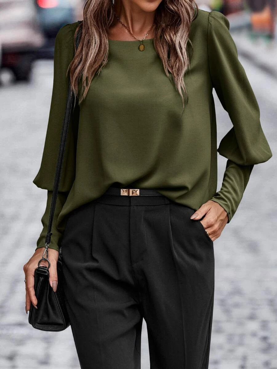 Alicia - Satin Blouse with Cuffs — Green
