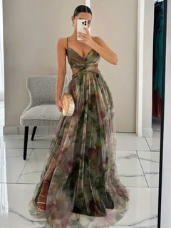 Aurelie - Painted Floral Tulle Maxi Dress