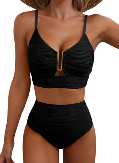 Charlotte - Bikini with Gold Ring Detail — Black