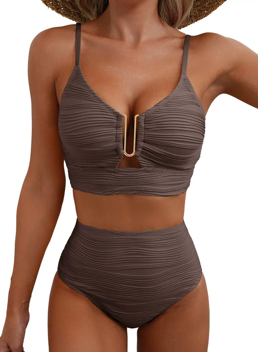 Charlotte - Bikini with Gold Ring Detail — Brown