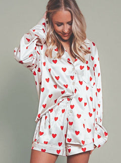 Constance - Heart Print Satin Pyjamas