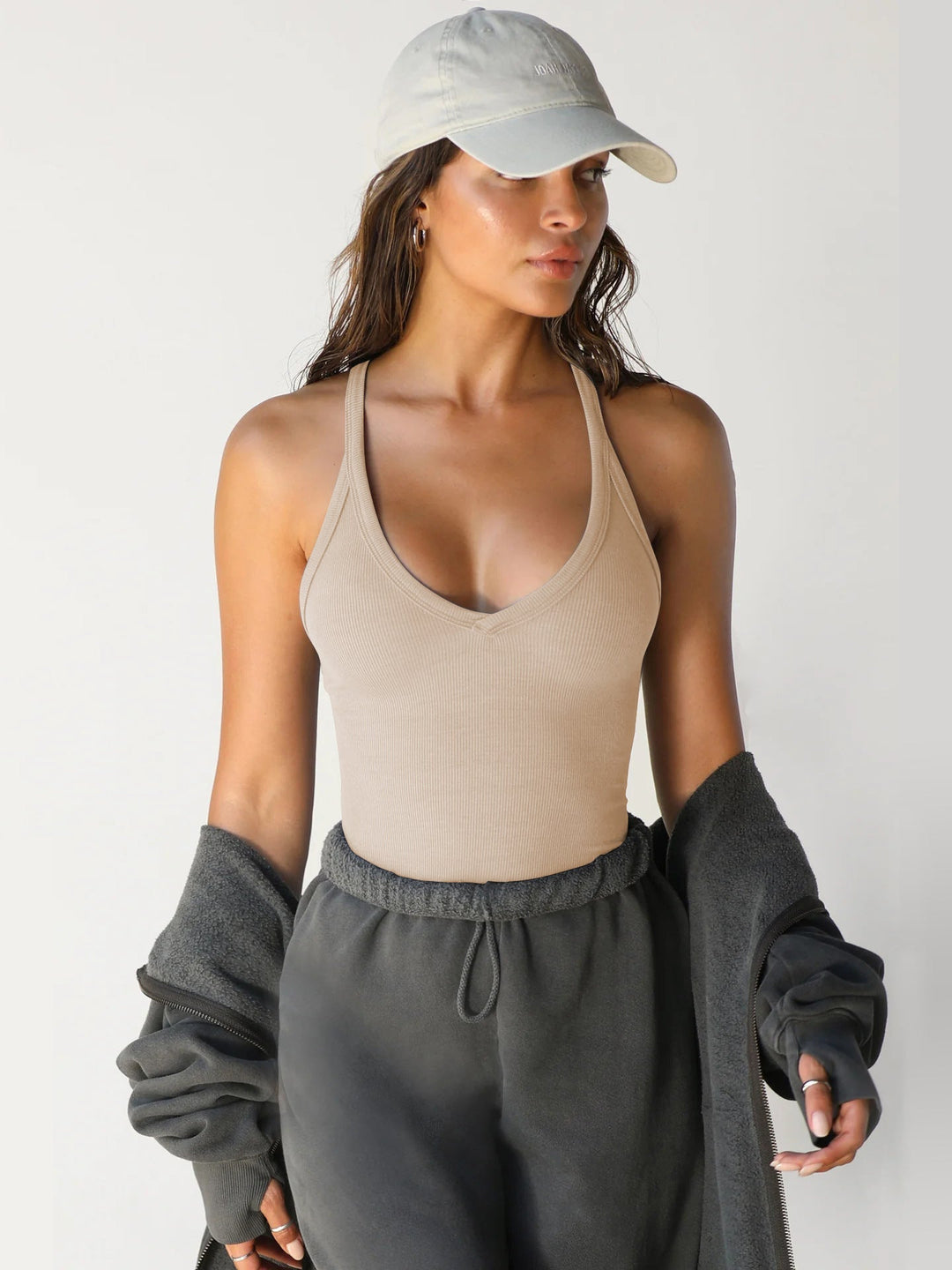 Dominique - Fitted Scoop Cami Top — Beige