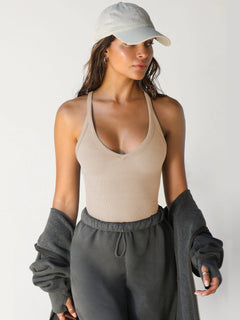 Dominique - Fitted Scoop Cami Top — Beige