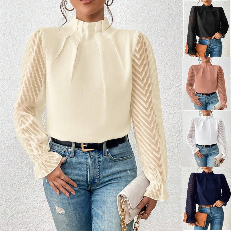 Marguerite - High Neck Sheer Sleeve Blouse