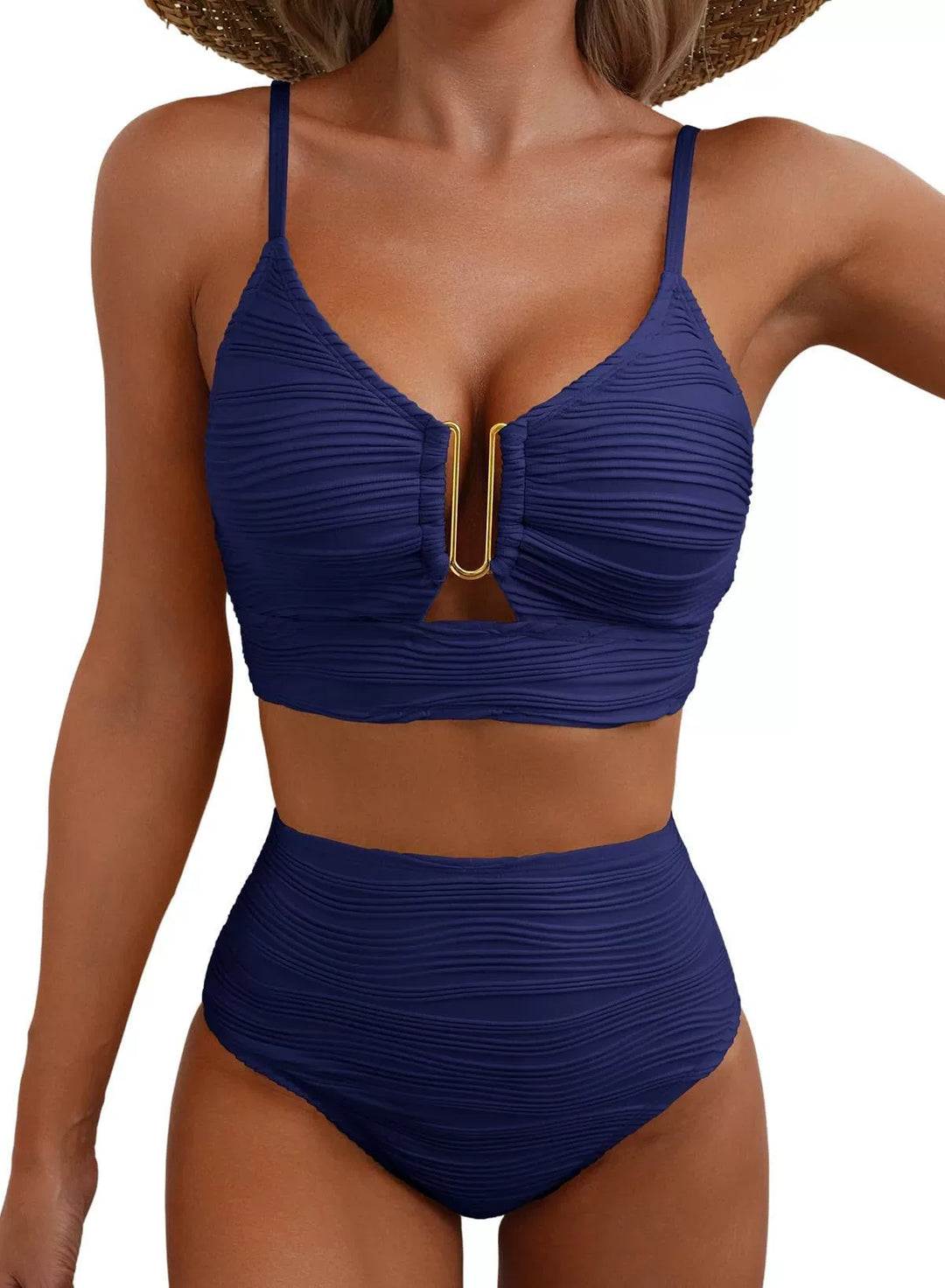 Charlotte - Bikini with Gold Ring Detail — Navy