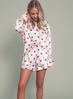 Constance - Heart Print Satin Pyjamas