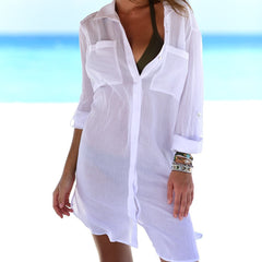 Sophia - Linen Beach Shirt Dress — White