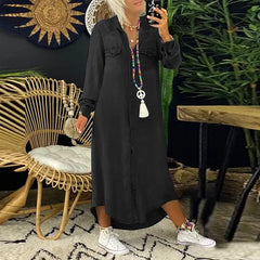 Clarissa - Denim Shirt Maxi Dress — Black