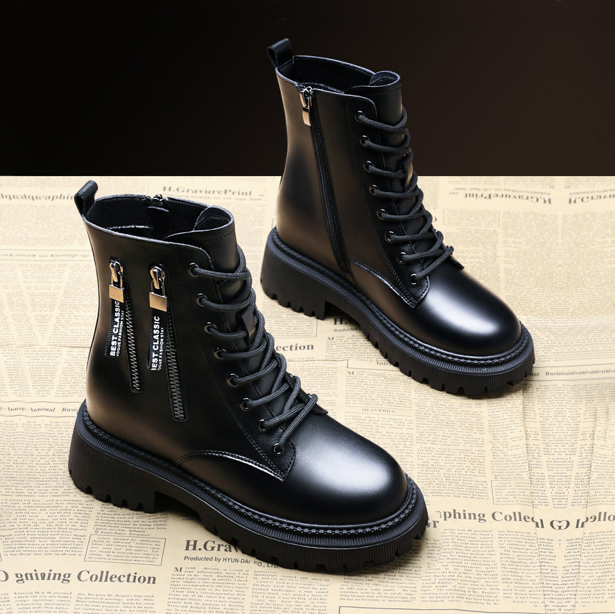 Therese - Lace up Boots with Buckle — Black