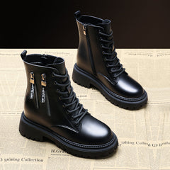 Therese - Lace up Boots with Buckle — Black