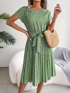 Christina - Ditsy Floral Belted Midi — Verde Chiaro