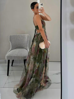 Aurelie - Painted Floral Tulle Maxi Dress