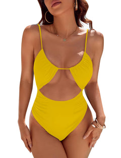 Ginger - Leopard Cutout Ruched Swimsuit — Yellow