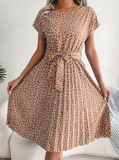 Christina - Ditsy Floral Belted Midi — Marrone