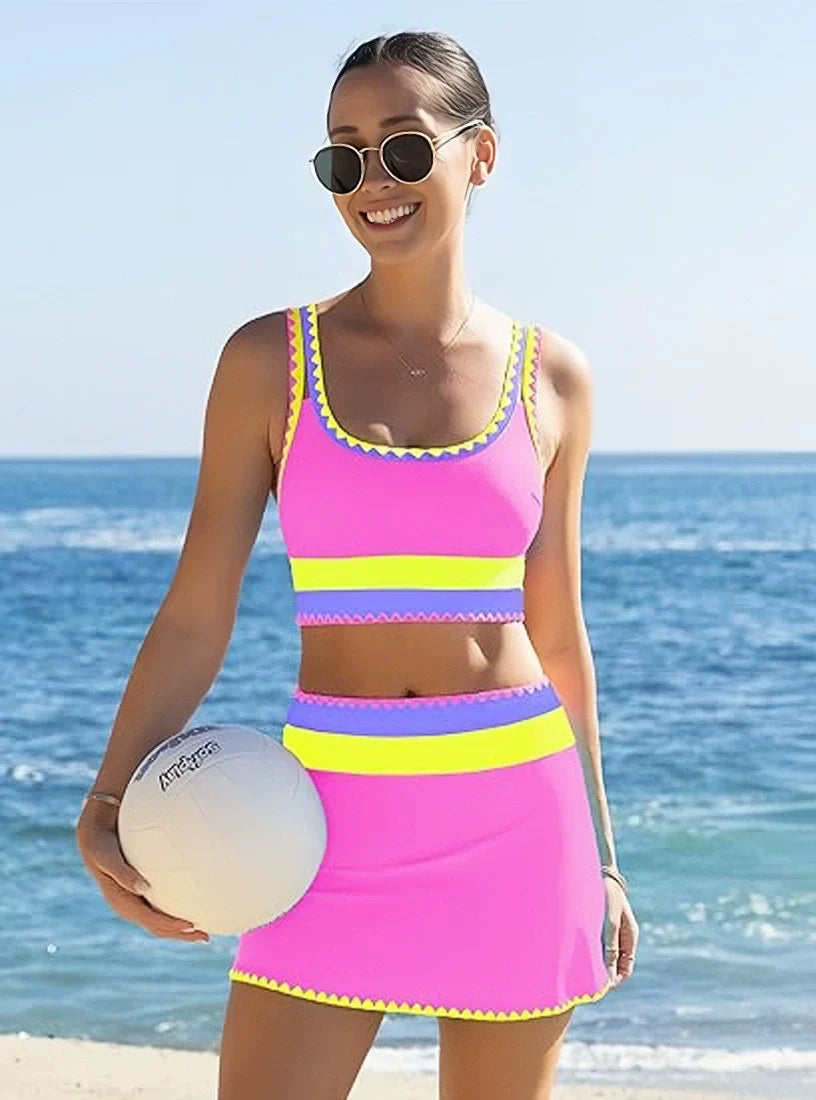 Charmaine - Two Piece Swim Set with Skirt — Pink