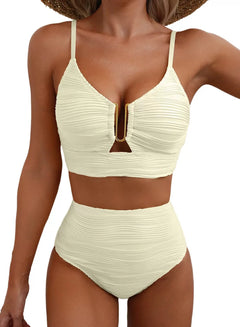 Charlotte - Bikini with Gold Ring Detail — Light Beige