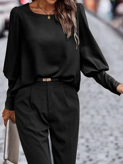 Alicia - Satin Blouse with Cuffs — Black