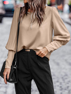 Alicia - Satin Blouse with Cuffs — Apricot