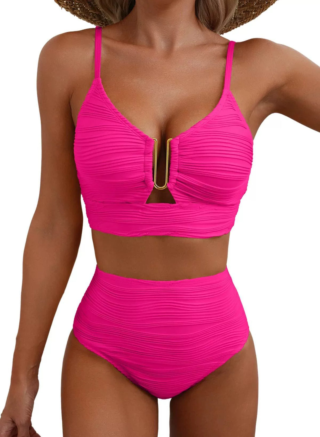 Charlotte - Bikini with Gold Ring Detail — Fuchsia