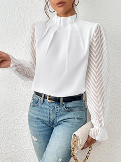 Marguerite - High Neck Sheer Sleeve Blouse — White