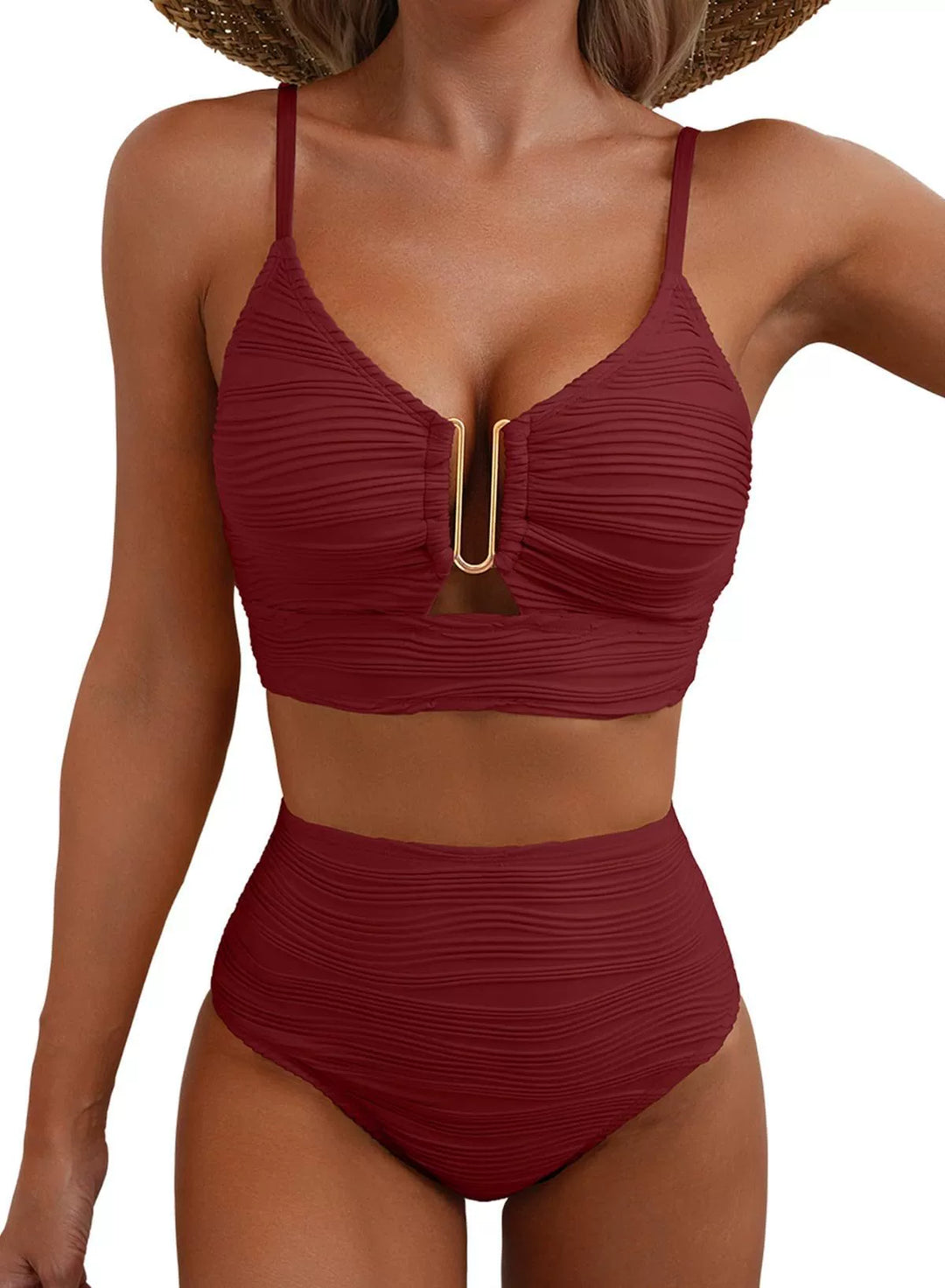 Charlotte - Bikini with Gold Ring Detail — Burgundy