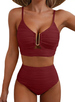 Charlotte - Bikini with Gold Ring Detail — Burgundy