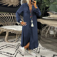 Clarissa - Denim Shirt Maxi Dress — Dark Blue