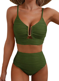 Charlotte - Bikini with Gold Ring Detail — Military Green
