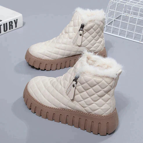 Celeste - Quilted Fur Lined Boots — Beige