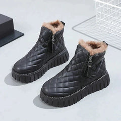 Celeste - Quilted Fur Lined Boots — Black