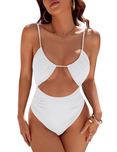 Ginger - Leopard Cutout Ruched Swimsuit — White