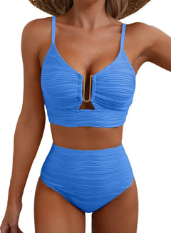 Charlotte - Bikini with Gold Ring Detail — Blue