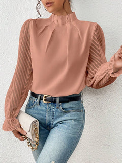 Marguerite - High Neck Sheer Sleeve Blouse — Peach