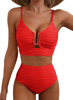 Charlotte - Bikini with Gold Ring Detail — Red