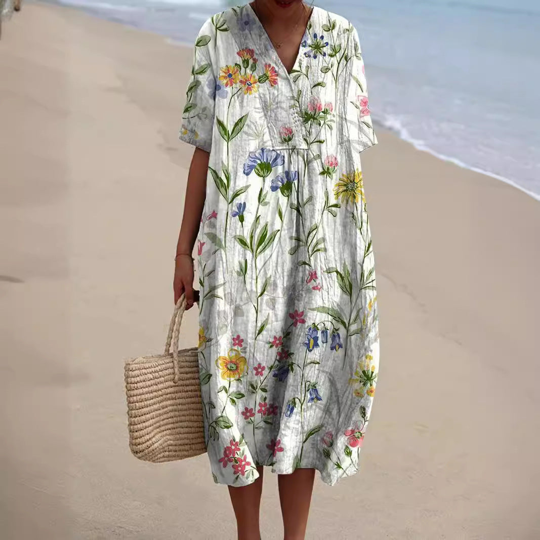Constance - Bright Floral Midi Dress — White