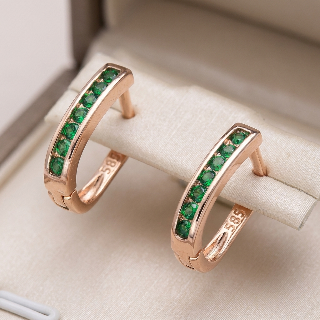 Elara - Green Crystal Hoop Earrings
