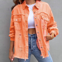 Billie - Frayed Denim Jacket — Orange