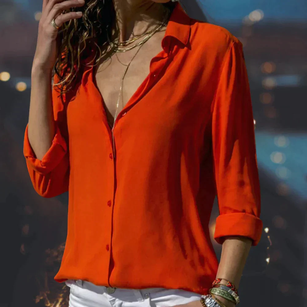 Annalise - Satin Button Blouse — Red