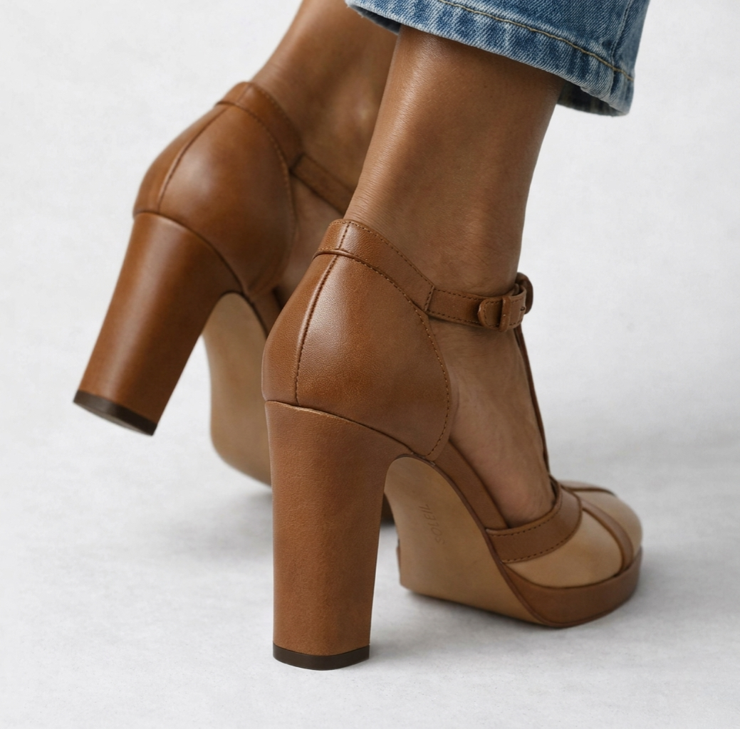 Blanche - Two Tone T-Bar Platform Heels