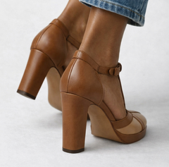 Blanche - Two Tone T-Bar Platform Heels