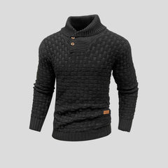Sebastian - Textured Button Neck Jumper — Black