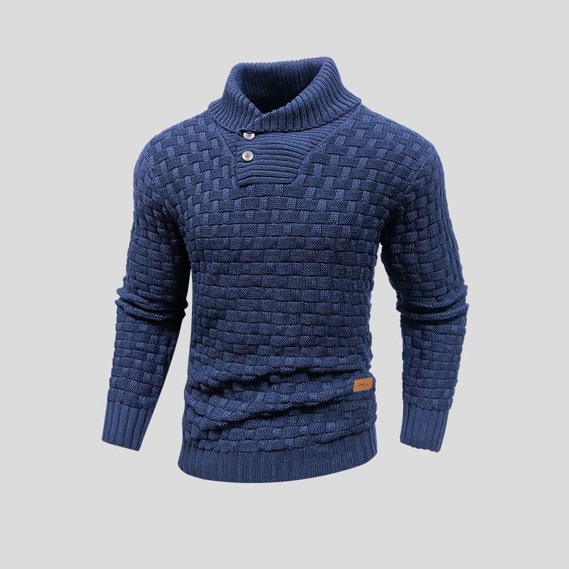 Sebastian - Textured Button Neck Jumper — Blue