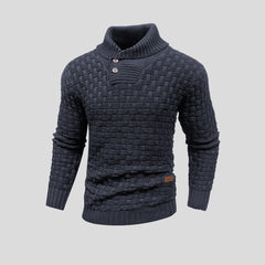 Sebastian - Textured Button Neck Jumper — Charcoal