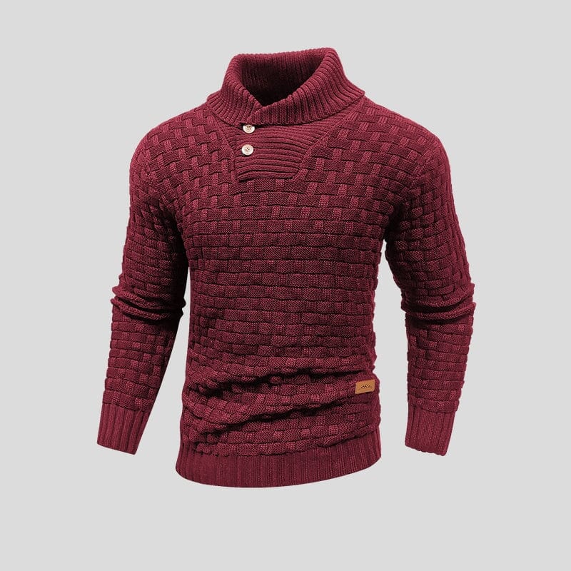 Sebastian - Textured Button Neck Jumper — Red