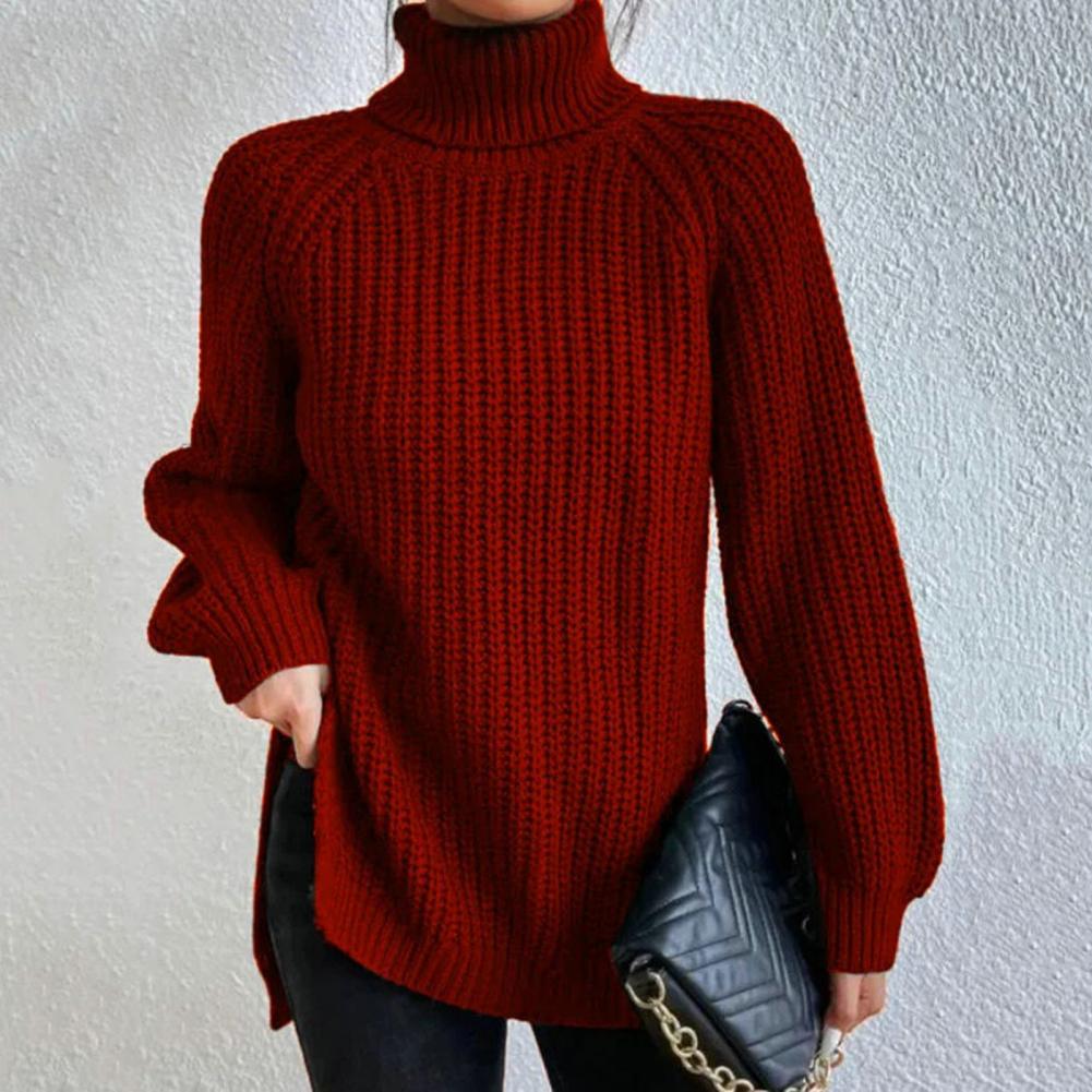 Francesca - Turtleneck Jumper with Split — Red