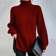 Francesca - Turtleneck Jumper with Split — Red