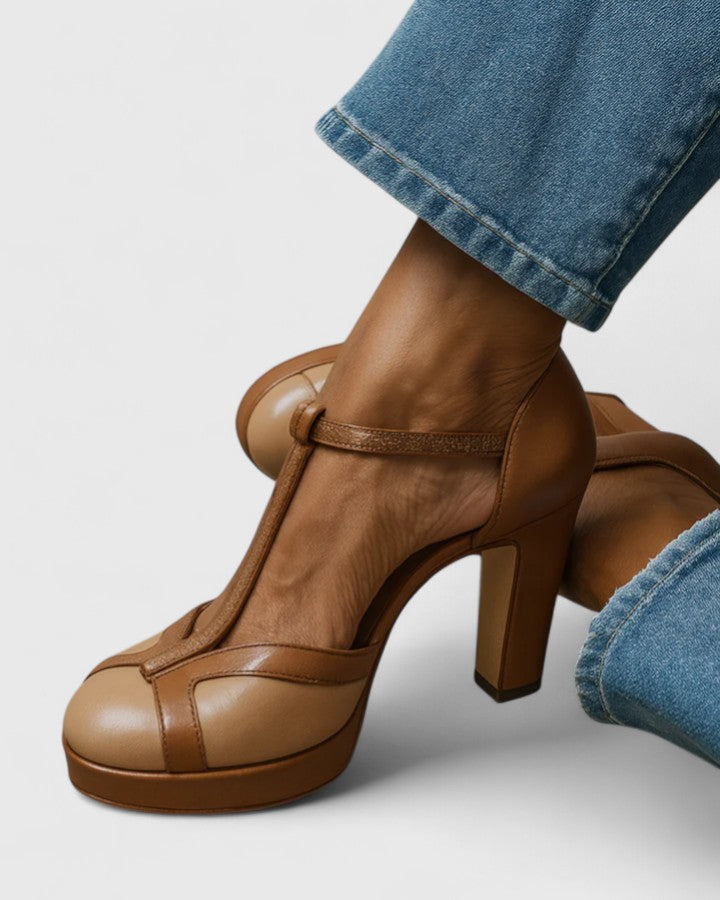 Blanche - Two Tone T-Bar Platform Heels